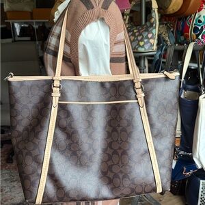 Coach Brown and Tan Signature Tote